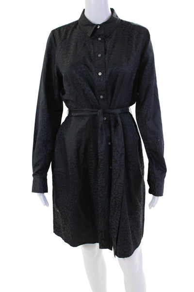 Untuckit Womens Button Front Belted Collared Leopard Dress Gray Cotton Size 8