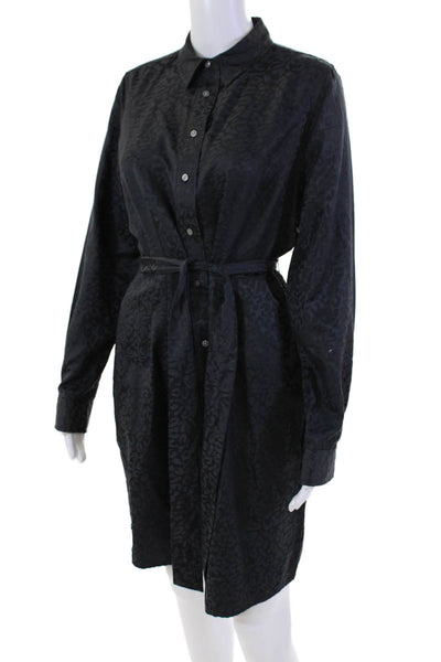 Untuckit Womens Button Front Belted Collared Leopard Dress Gray Cotton Size 8