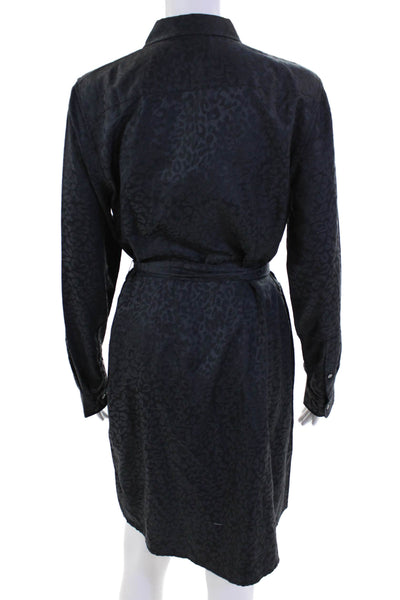 Untuckit Womens Button Front Belted Collared Leopard Dress Gray Cotton Size 8