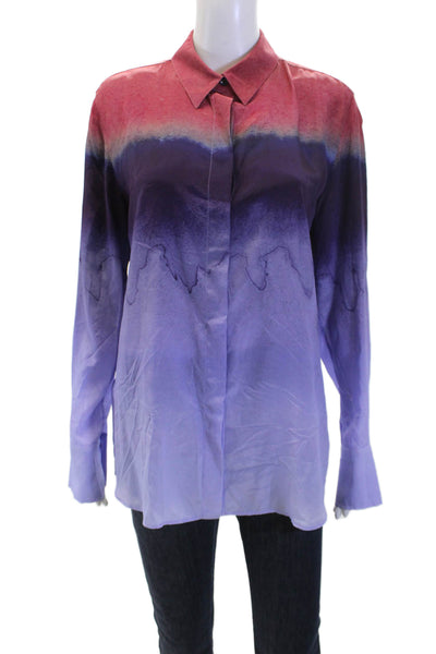 Altuzarra Womens Button Front Collared Silk Ombre Shirt Purple Red Size IT 40