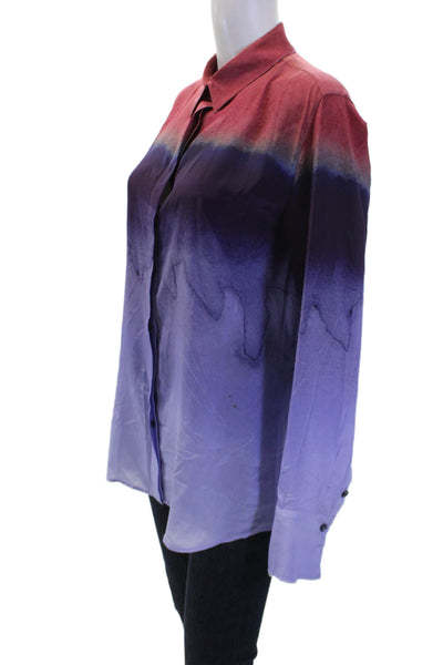 Altuzarra Womens Button Front Collared Silk Ombre Shirt Purple Red Size IT 40
