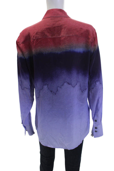 Altuzarra Womens Button Front Collared Silk Ombre Shirt Purple Red Size IT 40