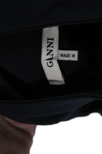 Ganni Womens Textured Zip Long Sleeve Collar Activewear Jacket Navy Size XS