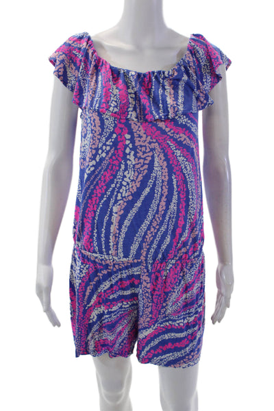 Tori Richard Womens Sleeveless Off The Shoulder Elastic Waist Romper Blue Size M