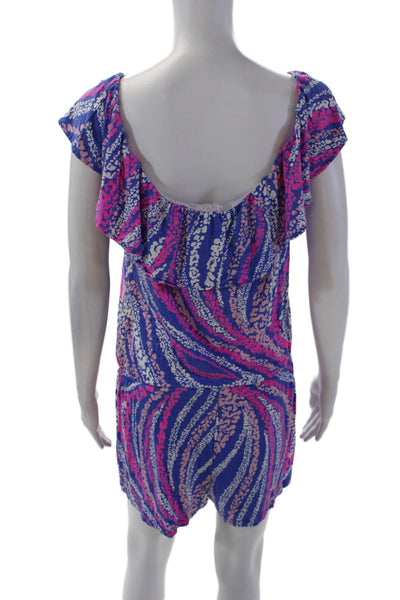 Tori Richard Womens Sleeveless Off The Shoulder Elastic Waist Romper Blue Size M