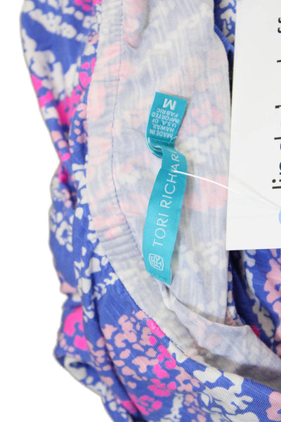 Tori Richard Womens Sleeveless Off The Shoulder Elastic Waist Romper Blue Size M