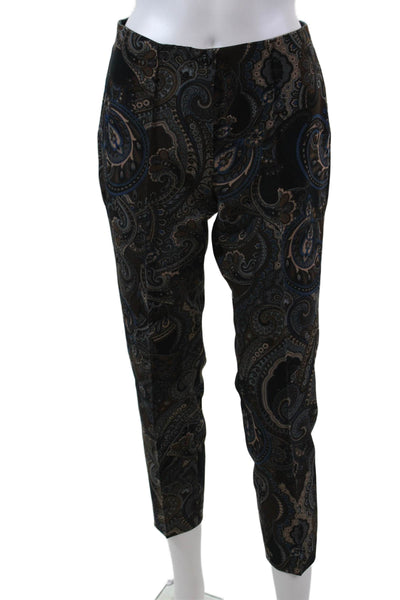 Cambio Womens Paisley Print High Rise Creased Slim Leg Pants Brown Blue Size 4