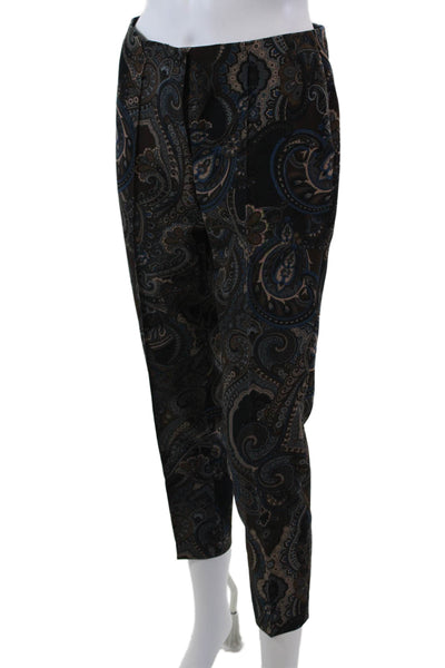 Cambio Womens Paisley Print High Rise Creased Slim Leg Pants Brown Blue Size 4