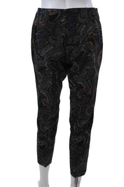 Cambio Womens Paisley Print High Rise Creased Slim Leg Pants Brown Blue Size 4