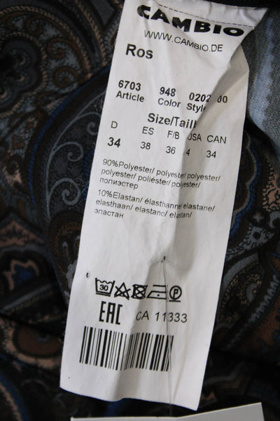 Cambio Womens Paisley Print High Rise Creased Slim Leg Pants Brown Blue Size 4