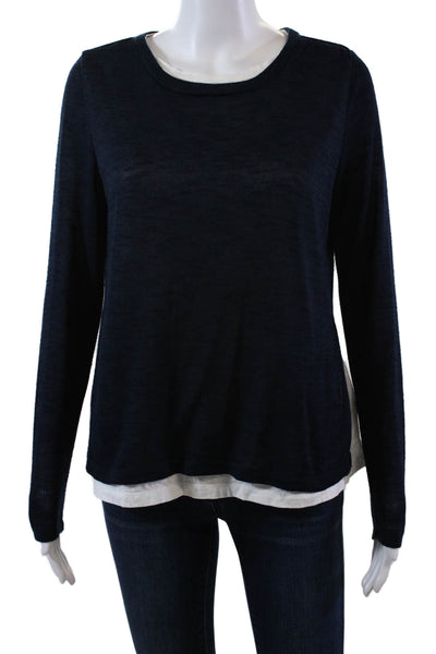Elliott Lauren Womens Long Sleeves Crew Neck Sweater Navy Blue Size Extra Small