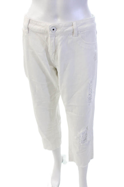 DL 1961 Womens Cotton Blend Distressed Low Rise Capri Jeans White Size 30