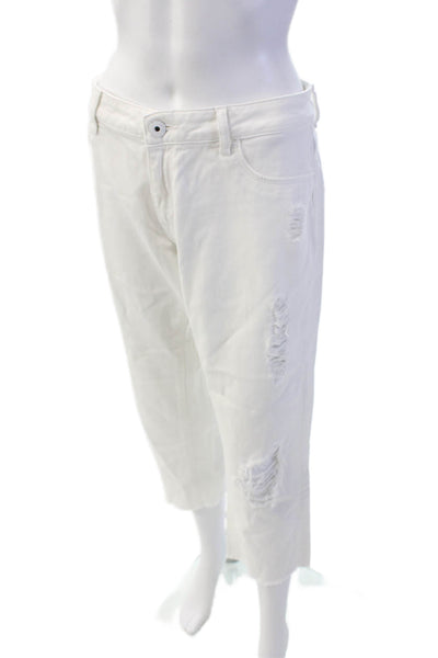 DL 1961 Womens Cotton Blend Distressed Low Rise Capri Jeans White Size 30