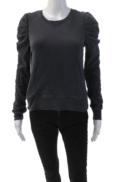 Leallo Womens Long Sleeve Crew Neck Sweatshirt Navy Blue Cotton Size XS
