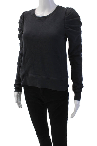 Leallo Womens Long Sleeve Crew Neck Sweatshirt Navy Blue Cotton Size XS