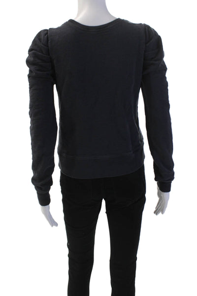 Leallo Womens Long Sleeve Crew Neck Sweatshirt Navy Blue Cotton Size XS