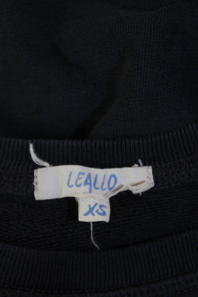 Leallo Womens Long Sleeve Crew Neck Sweatshirt Navy Blue Cotton Size XS