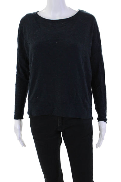 Vince Womens Long Sleeve Scoop Neck Knit Shirt Navy Blue Cotton Size Extra Small