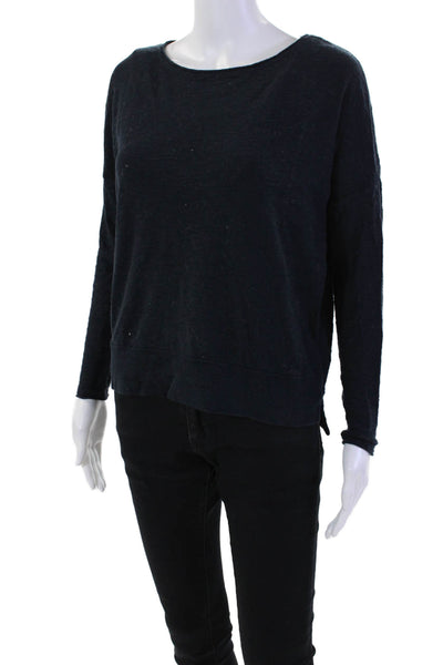 Vince Womens Long Sleeve Scoop Neck Knit Shirt Navy Blue Cotton Size Extra Small