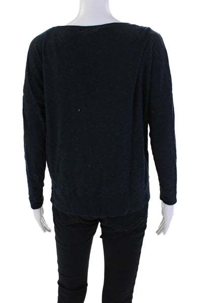 Vince Womens Long Sleeve Scoop Neck Knit Shirt Navy Blue Cotton Size Extra Small