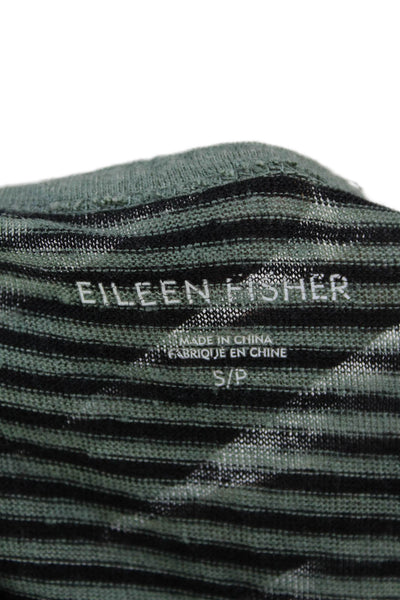 Eileen Fisher Womens Linen Striped Short Sleeve T-Shirt Mini Dress Green Size S