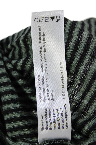 Eileen Fisher Womens Linen Striped Short Sleeve T-Shirt Mini Dress Green Size S