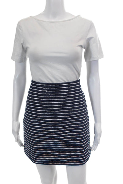 J Crew Womens Lined Striped Zip Up Mini A-Line Skirt Blue Size 00