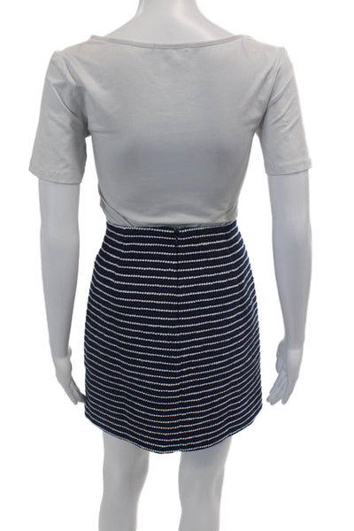 J Crew Womens Lined Striped Zip Up Mini A-Line Skirt Blue Size 00