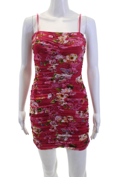 L'Agence Womens Rouched Sweetheart Neckline Floral Mini Dress Pink Size XS