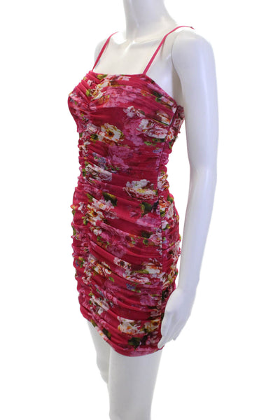 L'Agence Womens Rouched Sweetheart Neckline Floral Mini Dress Pink Size XS