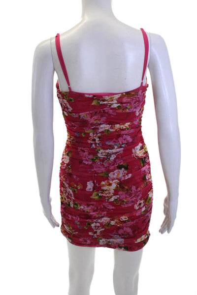 L'Agence Womens Rouched Sweetheart Neckline Floral Mini Dress Pink Size XS