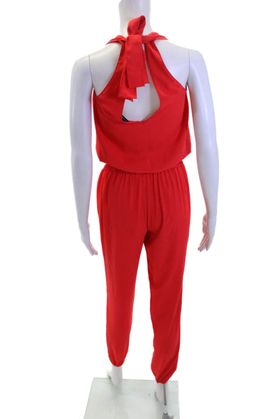 Amanda Uprichard Womens Tie Sleeve Detail V-Neck Sleeveless Jumpsuit Red Size XS
