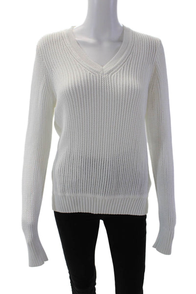 J Crew Womens Long Sleeves V Neck Pullover Sweater White Cotton Size Medium