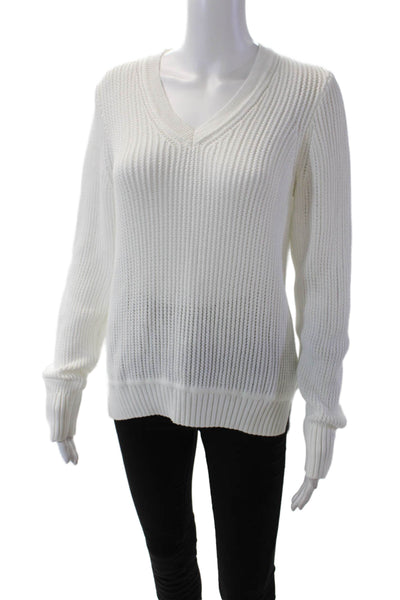 J Crew Womens Long Sleeves V Neck Pullover Sweater White Cotton Size Medium
