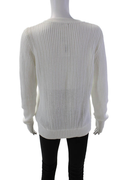 J Crew Womens Long Sleeves V Neck Pullover Sweater White Cotton Size Medium