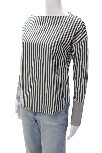 AG Adriano Goldschmied Womens Cotton Striped Boat Neck Blouse Gray Size XS