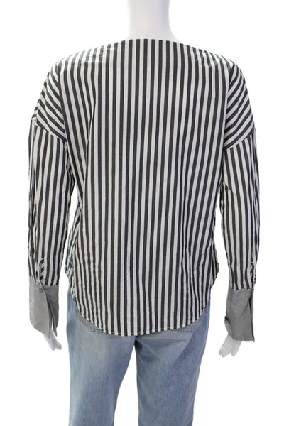 AG Adriano Goldschmied Womens Cotton Striped Boat Neck Blouse Gray Size XS