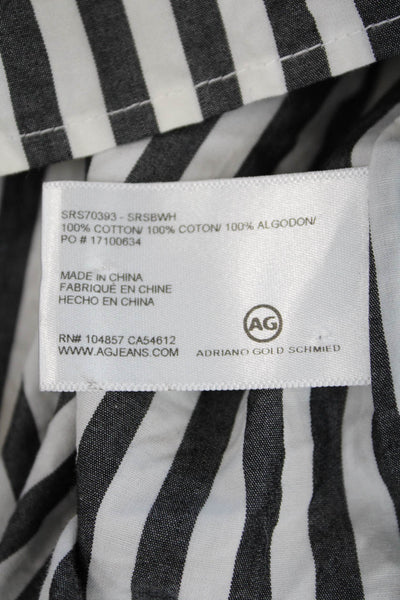 AG Adriano Goldschmied Womens Cotton Striped Boat Neck Blouse Gray Size XS