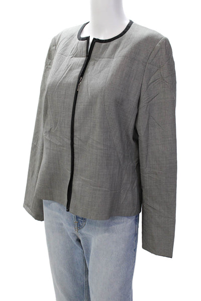 Escada Womens Wool Round Neck Long Sleeve Zippered Basic Jacket Gray Size 40