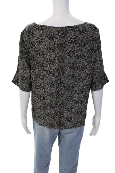 Wood Wood Womens Silk Floral Print Short Sleeve Round Neck Blouse Black Size S