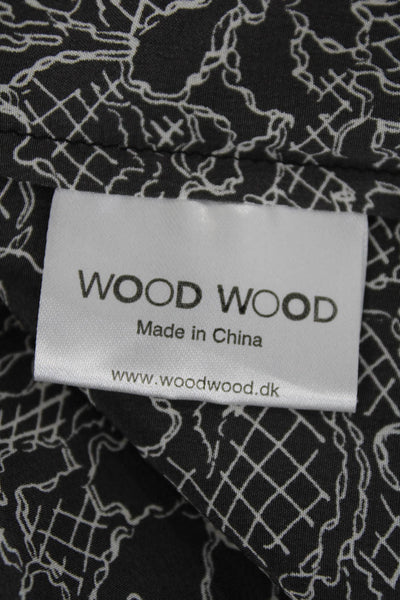 Wood Wood Womens Silk Floral Print Short Sleeve Round Neck Blouse Black Size S
