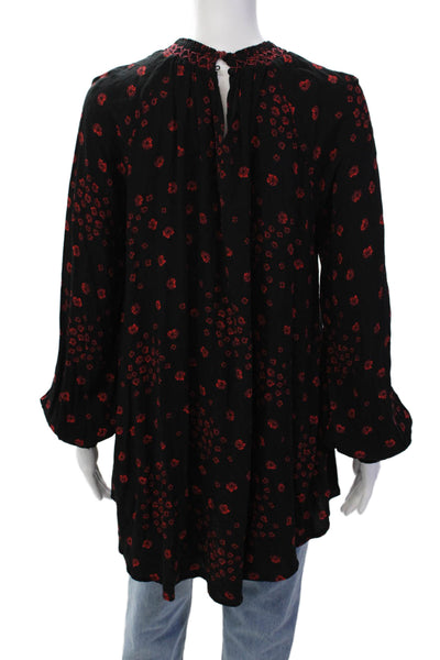 Free People Womens Floral High-Neck Long Sleeve Blouse Top Black Size S