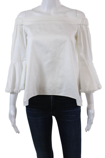 N Nicholas Womens Off The Shoulder Long Sleeves Blouse White Cotton Size 4