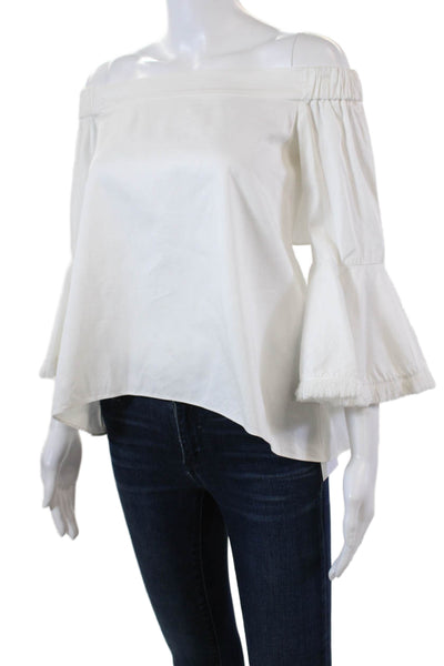 N Nicholas Womens Off The Shoulder Long Sleeves Blouse White Cotton Size 4