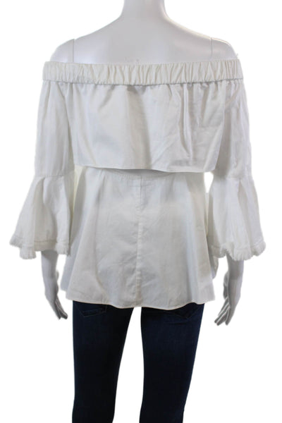 N Nicholas Womens Off The Shoulder Long Sleeves Blouse White Cotton Size 4