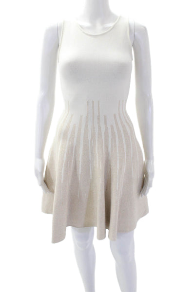 Gig Womens Round Neck Sleeveless Fit Flare Mini Sparkle Mini Dress Beige Size XS