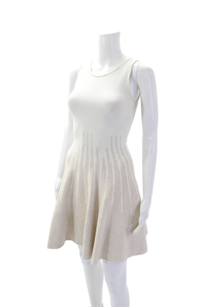 Gig Womens Round Neck Sleeveless Fit Flare Mini Sparkle Mini Dress Beige Size XS