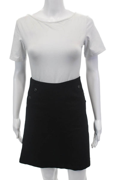 Karen Millen Womens Sateen A Line Knee Length Skirt Black Cotton Blend Size 4