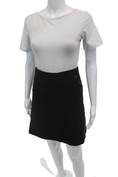 Karen Millen Womens Sateen A Line Knee Length Skirt Black Cotton Blend Size 4