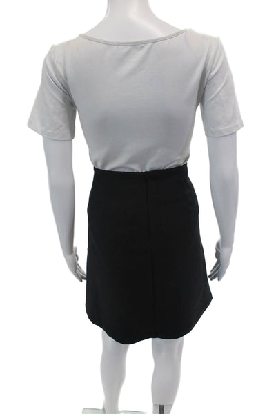 Karen Millen Womens Sateen A Line Knee Length Skirt Black Cotton Blend Size 4